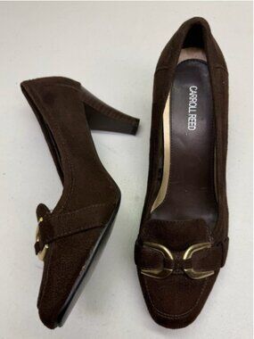 Carroll Reed Brown Faux Suede Loafer Pumps Gold Hardware Size 7 Fall Sale